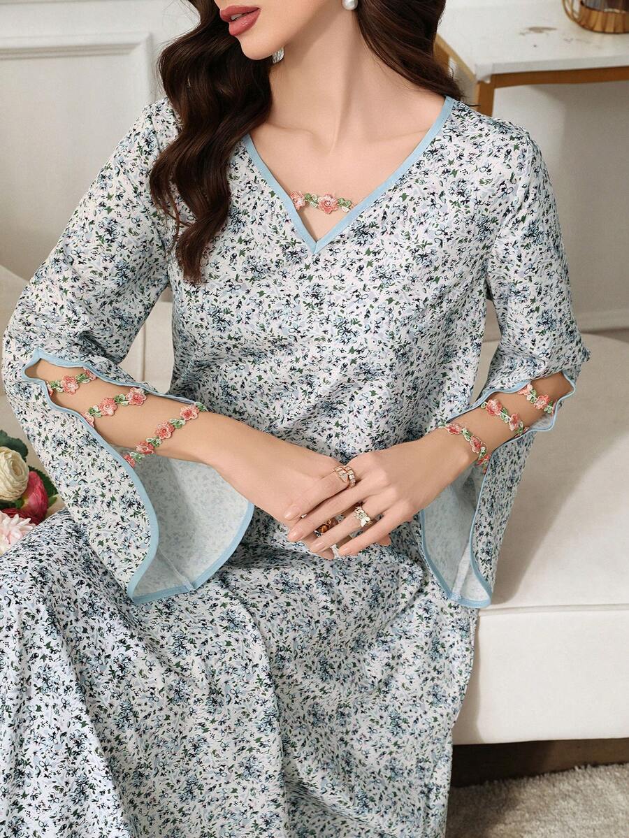 Al Najma Plus Size Women V-Neck All-Over Print Casual Party Dress - Multicolor - View 1