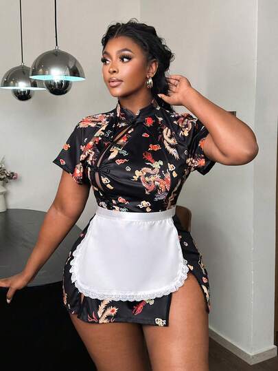 Fantasy Costume Fantasy Costume 3pcs Chinese Style Sexy Plus Size Maid Costume Set