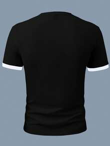 Manfinity Homme Camiseta casual de cuello redondo de manga corta con estampado de letras para hombre - Negro - Ver 2