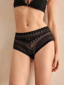 Charlaine Women's Plain Lace Triangle Underwear Lingerie - Black - View 2