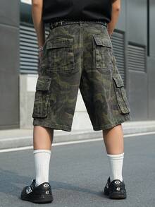 Manfinity EMRG 男士休闲街头风多口袋迷彩牛仔工装短裤 - 軍綠色 - 查看 2