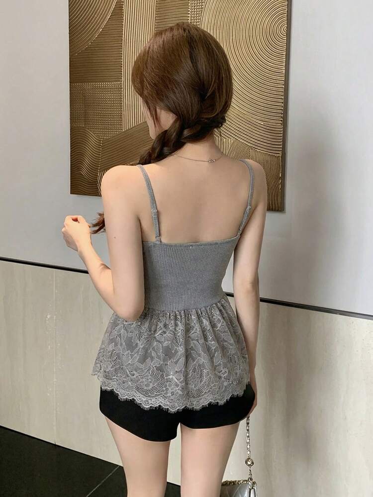 New Summer Mesh Patchwork White Lace Camisole For Women