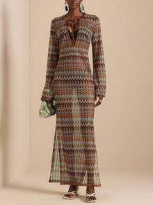 GlowEve Women's Mesh Crochet-Look Beach Vacation Dress - Coffee - View 7