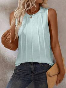 EMERY ROSE Áo tank top không tay cổ tròn màu trơn dành cho nữ, kiểu dáng thường ngày, thích hợp cho mùa hè. - Màu xanh nhạt - Xem 4