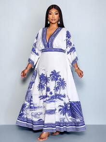 SOLERSUN Robe ample à col V, manches chauve-souris, taille élastique plissée, nœud papillon dans le dos, coupe évasée, imprimé rayures, blocs de couleur bleu, étoile de mer peinte à la main. Convient pour le port quotidien, les sorties décontractées, les rendez-vous, la Saint-Valentin, les voyages, les vacances à la plage, le Nouvel An, les festivals de musique, les carnavals. Style sexy, élégant et bohème pour femmes à la mode. - Bleu azur - Voir 6