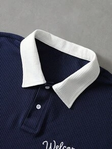 PAVTROS Men's Casual Daily Versatile Commuting Splicing Short Sleeve POLO Shirt - Blue - View 3