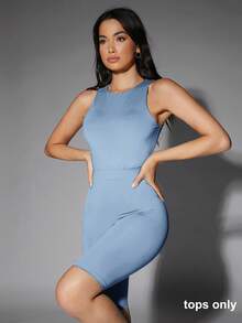 Silquee Bodysuit Wanita Warna Polos Minimalis Serbaguna, Pakaian Olahraga - Baby Blue - View 3
