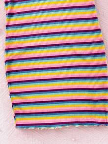 Tween Girl Cute Y2k Butterfly Applique Pink Stripe Fitted Knit Dress,Colorful Rainbow Round Neck Bodycon Dress For Kids,Summer,School,Pride Month - Multicolor - View 6