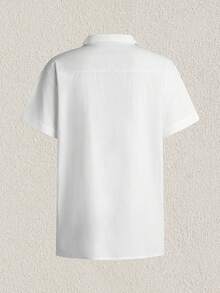 Mercer Haus Men's Retro Vintage Coin Style Solid Color Short Sleeve Shirt With Dual Pockets, Casual & Versatile Holiday Summer Beach - White - View 5