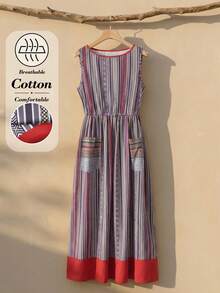 Rusticease Women's Summer Beach Vacation Style Patchwork Print Sleeveless Waist Cinched Dress Summer Dresses For Women Dresses Casual Dresses For Women Summer Striped Dresses Western Casual Dresses For Woman Sleeveless Summer Dress Striped Summer Dress  Summer Dress Summer Outfits Summer Outfit For Women Festival Outfits For Women Easter Dress Country Concert Outfit  Country Elegant Dresses For Women Women Casual Dresses Womens Summer Dresses Summer Dresses For Women Stripe  Stripe Pattern Dress New Arriva - Multicolor - View 3