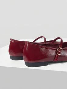 Mnmlis Giày Mary Jane màu đỏ tía cổ điển, chất liệu da mềm, kiểu dáng thấp, chỉ cần một từ để miêu tả giày nữ. - Đỏ - Xem 6