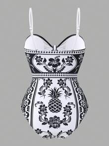 Swim Oasis 2026新款春夏女士两件式泳衣带裙，印花优雅休闲沙滩度假泳装套装 - 黑與白 - 查看 5