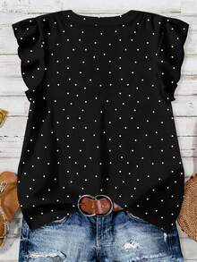 EMERY ROSE 大码女式波点图案短袖单排扣休闲衬衫 - 彩色 - 查看 2