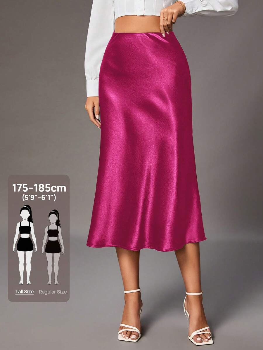 SHEIN Tall 女士优雅通勤简约纯色裙子 - 玫紅色 - 查看 1