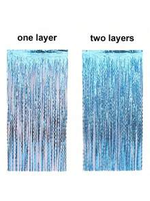 3.2 Ft X 6.6 Ft Blue Mermaid-Themed Wave Metal Thread Fringe Backpack, Suitable For Birthday Party Decorations And Photography Props - blue - View 3