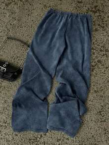 Attitoon Pantalones de chándal rectos de cintura baja para mujer, apropiados para el verano, con efecto lavado - Azul - Ver 2