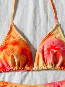 SHEIN Colorful Orange Print Casual Everyday Vacation Bikini Top For Teen Girls - Orange - View 5