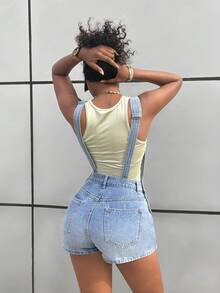 StreetHx 女士无弹力牛仔吊带迷你裙 - 藍色 - 查看 2