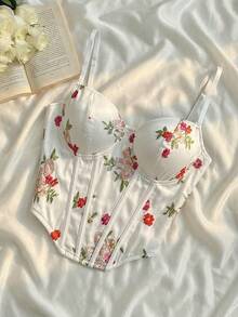 SHEIN MOD Women's Summer Casual Vacation Embroidered Bralette Camisole - White - View 1