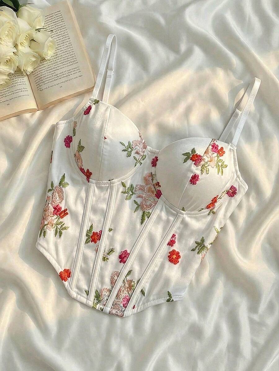 SHEIN MOD Women's Summer Casual Vacation Embroidered Bralette Camisole - White - View 1