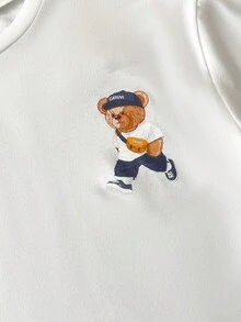 Áo thun tay ngắn in hình gấu hoạt hình dành cho bé trai tuổi teen - trắng - Xem 7