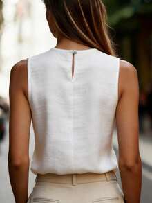 EMERY ROSE Women's Summer Versatile White Crew Neck Casual Tank Top, Sleeveless White Blouse For Ladies - White - View 2