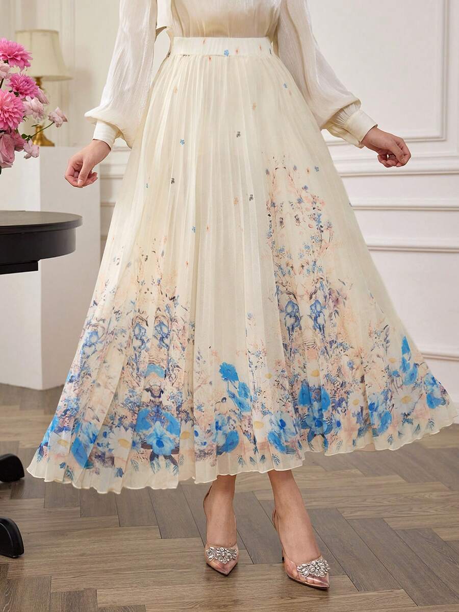 Modelyn Gonna elegante plissettata con stampa floreale, stile vacanziero per donna - Multicolore - Visualizzare 1