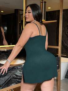 NU&NOW Plus Size Women's Contrast Lace Deep V-Neck Sexy Slip Dress Zanea For Ladies Gym Brown Summer - Dark Green - View 5