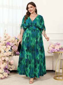 Reflora 大码女式碎花系带时尚连衣裙，适合海滩、度假、旅行 - 綠色 - 查看 2