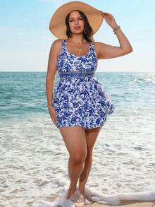 Swim Lushoire Baju Renang Tankini Motif Biru Ukuran Besar - MultiWarna - View 6