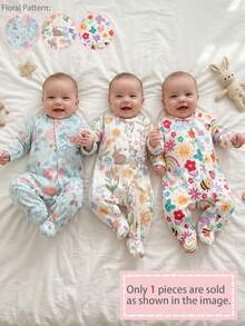 SHEIN Vintaside Kids Bộ áo liền quần dài tay cổ tròn in nơ dễ thương cho bé gái sơ sinh, chất liệu mềm mại và thoải mái, thích hợp làm trang phục và quà tặng ngày Valentine. - Màu xanh lam - Xem 4