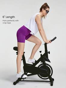 GLOWMODE 6" PearlLift Tummy Control Laser-Cut Biker Shorts Light Support Yoga Pilates Studio Gym Daily Casual - Purple - View 5