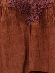 Nöista 吊带背心，领口和下摆饰有海军蓝蕾丝花边，后背配有可调节肩带。适合春季、夏季、波西米亚风、节日等场合，女士穿着。 - 棕色 - 查看 6