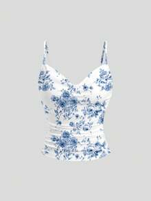 Sweetra 3件套女士豹纹修身V领吊带背心百搭打底衫Y2K风格服装印花猎豹纹T恤女式上衣 - 彩色 - 查看 5