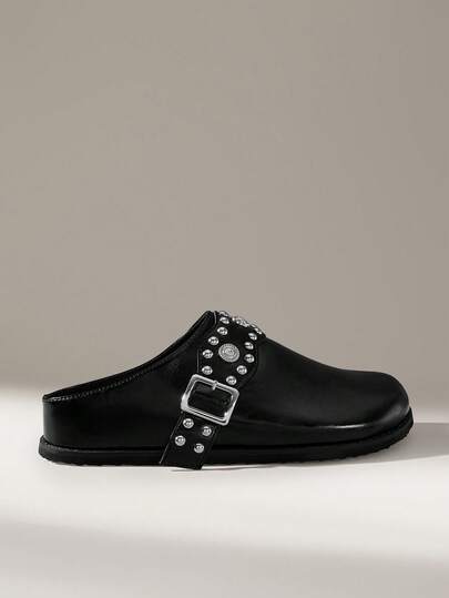 Solecia Women's Retro Black Fashion Metal Buckle Comfortable Versatile Simple Closed Toe Wear Flat Shoes