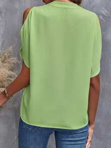 SHEIN LUNE 女士荧光绿露肩短袖上衣，适合度假穿着，夏季女式上衣，夏季女式度假套装，女士上衣和衬衫，夏季女式上衣，沙滩装，女士沙滩上衣 - 綠色 - 查看 3