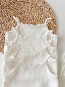 8pcs/Set Baby Girl Casual Solid Color Knit Camisole Top And Shorts Set - White - View 5