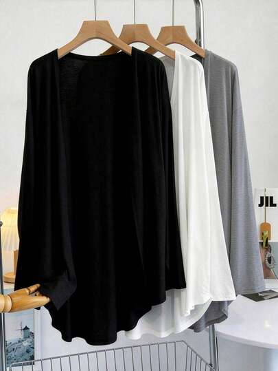 SHEIN Franclia Áo khoác cardigan nữ màu trơn, kiểu dáng tối giản, nhẹ nhàng, thích hợp mặc ở nhà.