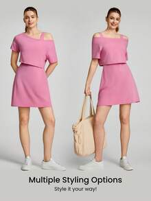 GLOWMODE 2 Pieces Pima Cotton  Active Midi Dress Set Daily Casual - Pink - View 4