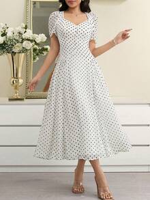 Modelyn Women's Elegant Polka Dot Print Mid-Length Dress, Summer - Multicolor - View 4