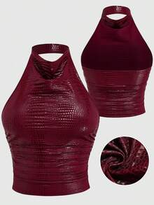 Sweetra Nueva camiseta corta casual con pliegues, sin espalda y sin mangas, ajustada. Adecuada para la calle, estilo Y2K, fiestas, citas y otras ocasiones - Burdeos - Ver 1