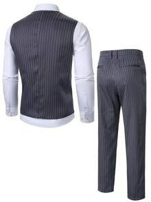 Manfinity Mode Men's Fashion Business Commute Striped Print Suit Vest - Grey - View 2