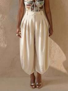 BamGlimmer 春季情人节新年假日新款褶裥裤，时尚热带度假休闲风，适合旅行、日常穿着、返校、派对、各种场合。 - 杏色 - 查看 4