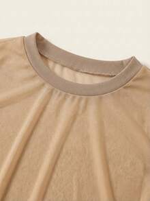 SHEIN BASICS 2pcs Set Casual Sexy Solid Color Cropped Camisole Round Neck Loose Short Sleeve T-Shirt Summer Tops Rave Night Pink Khaki - Camel - View 4