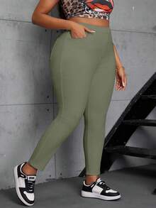 Slaydiva Plus Size Women Elastic White Casual Skinny Jeans - Army Green - View 6