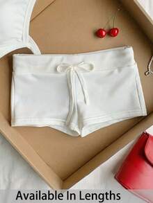 Comfortcana Comfortable Minimalist White Drawstring Fitted Shorts, Chic, Suitable For Outings, Beach Vacations, Festivals, Wedding Parties, Y2K - White - View 6