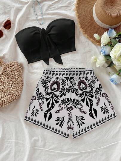 Soleia Women's Vintage Paisley Print Bohemian Style 2 Pieces Set, Suitable For Outings, Beach Vacations, Chic, Weddings, Parties, Festivals