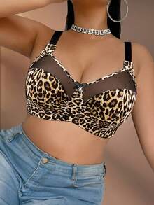 Sujetador sexy con estampado de leopardo y parches, de talla grande, con tirantes ajustables y sin aros - Multicolor - Ver 5