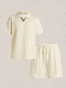 Mercer Haus Men's Casual Commuting Homewear Solid Color Versatile Sports Breathable Diamond Pattern Set - White - View 1