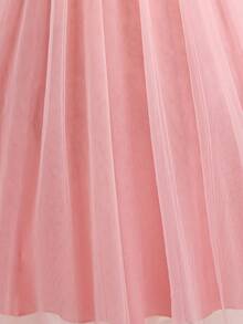 SHEIN Girls' Elegant Lace Contrast Mesh High Neck Short Sleeve Mini Dress,Summer Dusty Pink Bridesmaid Flower Girl Wedding,Parties,Birthdays,Banquets Dress - Dusty Pink - View 9
